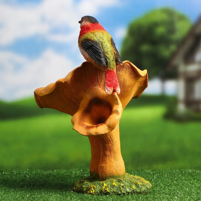 Садовая фигура "Гриб рыжик с птичкой" 20х22х32см - фото 1912013268