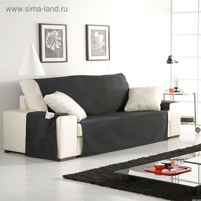 Накидка ИДЕН непромокаемая на 2-хместный диван цв.т-серый, шир.120см, хл, п/э