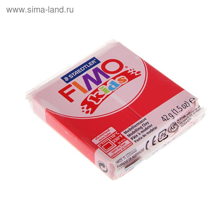 Пластика - полимерная глина для детей 42г FIMO kids, красный - Фото 1