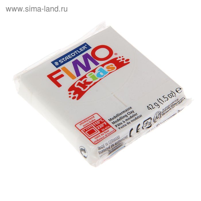 Пластика - полимерная глина для детей 42г FIMO kids, блестящий белый - Фото 1