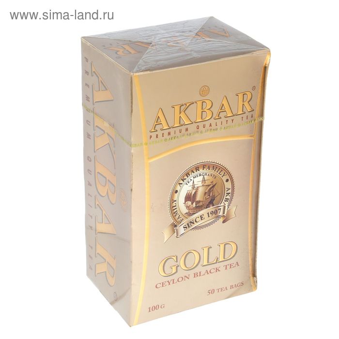 Чай черный Akbar Gold, байховый, 50 пакетиков*2г - Фото 1