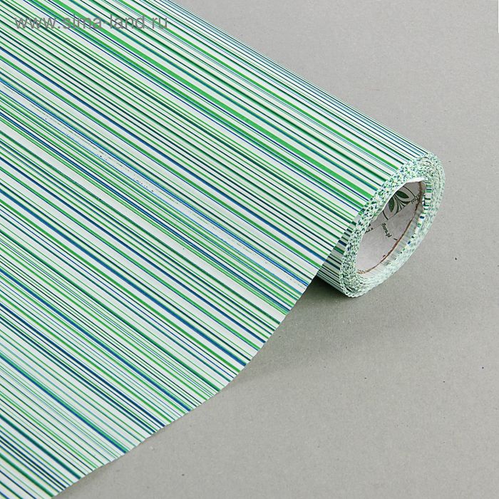 Бумага упаковочная крафт "Полоски люкс", бело-зелено-синяя, 0.5 х 10 м