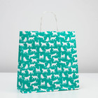 Пакет крафт «Коты белые на зеленом», 32 х 12 х 32 см - Фото 1