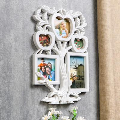 Фоторамка-коллаж на 5 фото 5.5×7 см, 9.5×11 см, 10×15 см, 10×10 см «Яблоня», белая, 39.5×27.5×2 см
