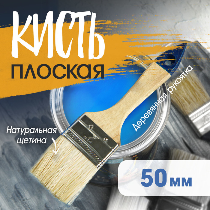 Кисть плоская ТУНДРА, натуральная щетина, деревянная рукоятка, 2", 50 мм - Фото 1