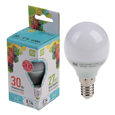 Лампа светодиодная ASD LED-ШАР-standard, Е14, 3.5 Вт, 230 В, 4000 К, 320 Лм