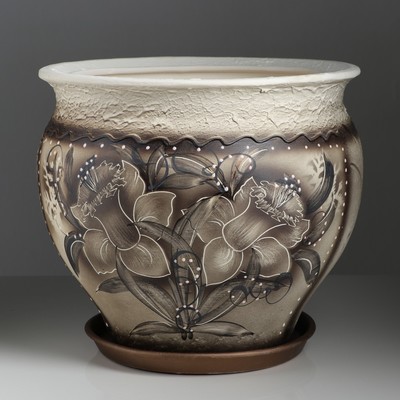 Горшок для цветов "Нарциссы", роспись, коричневый, керамика, 16 л