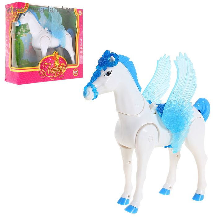 Лошадь с крыльями, ходит, со звуковым эффектом, работает от батареек, БОНУС - куколка картонная, вырезная одежда - Фото 1