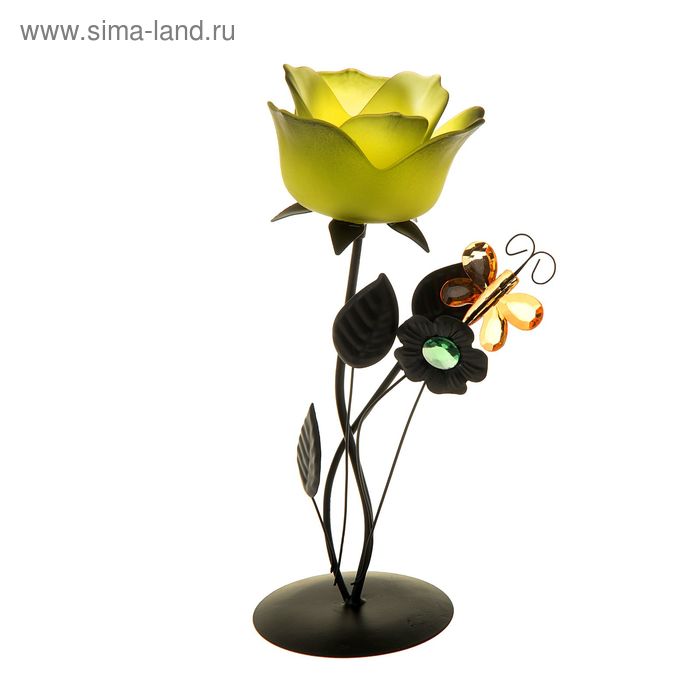 Подсвечник металл 1 свеча "Бабочка у цветка" 9,8х9,8х25,5 см - Фото 1