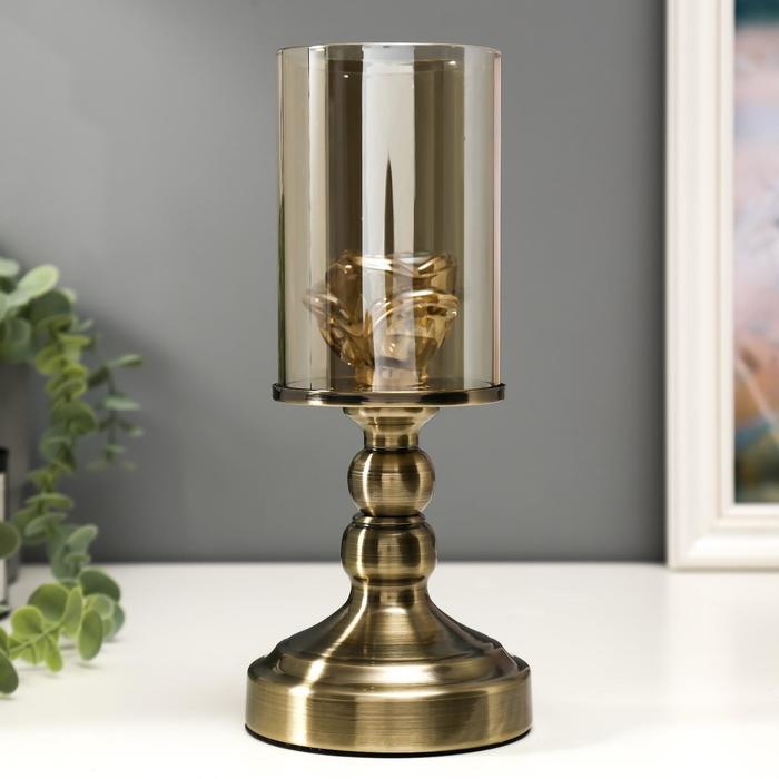 Подсвечник металл, стекло на 1 свечу "Император" под латунь 23х10 см - Фото 1