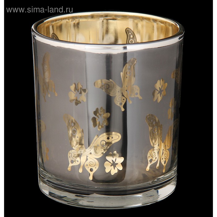 Подсвечник стекло на 1 свечу "Золотые бабочки" 7,8х7х7 см - Фото 1