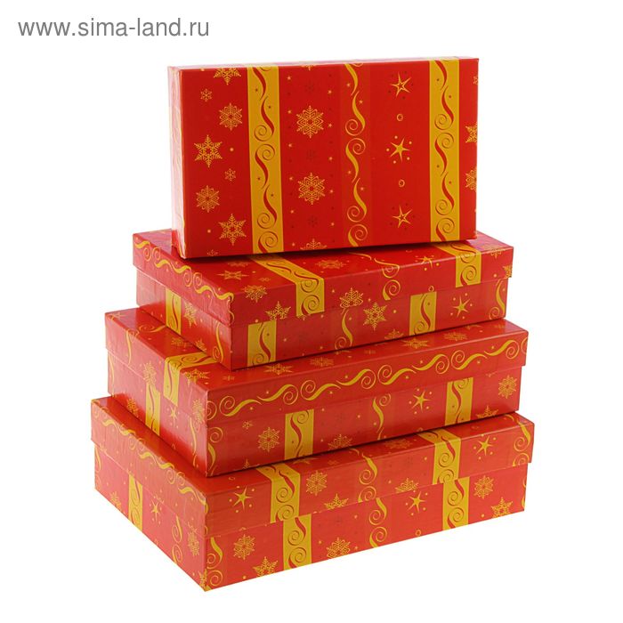 Набор коробок 4в1 "Красный зимний" 30 х 20 х 8 - 24 х 14 х 5 см - Фото 1