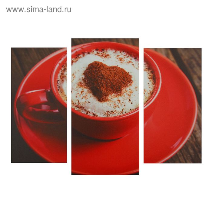 Картина модульная на подрамнике Кофе в красной кружке 2шт-25,5*50,5,30,5*60см , 60х100 см