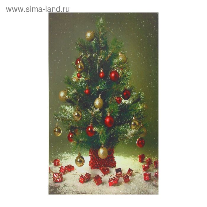Картина на холсте световая «Ёлка с шарами, бусами и подарками» 60х100 см - Фото 1