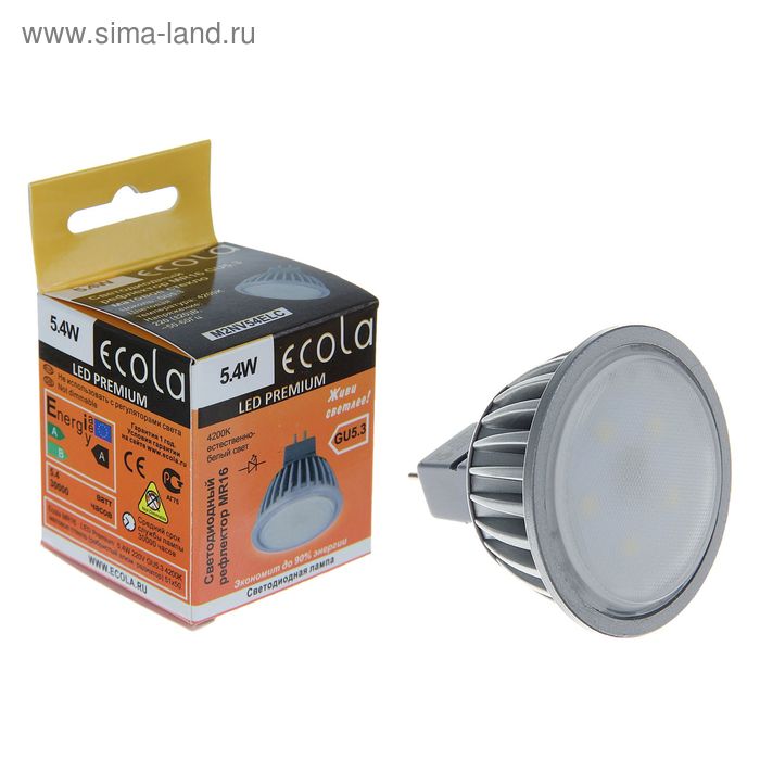Лампа светодиодная Ecola, 5.4 Вт, GU5.3, 4200 K, дневной белый, матовое стекло - Фото 1
