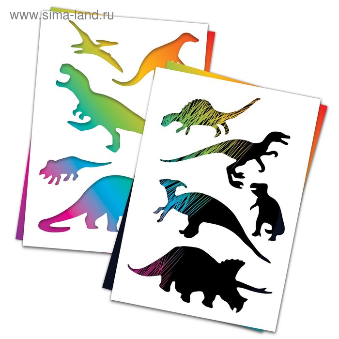 3 гравюры и 2 трафарета "Динозавры" А4 с цветным основанием - Фото 1