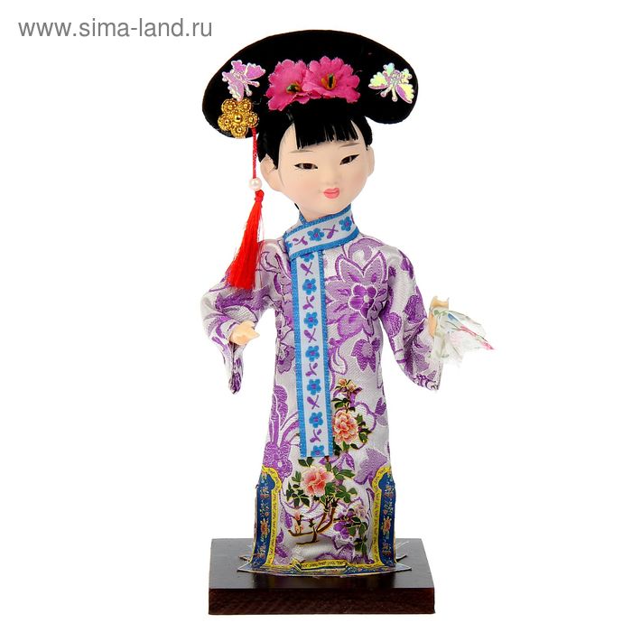 Кукла коллекционная "Девочка-китаянка с платочком в сиреневом платье" 19,5х8х8 см - Фото 1