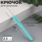 Крючок для вязания, с пластиковой ручкой, d=2.5 мм, 14 см, голубой - Фото 1