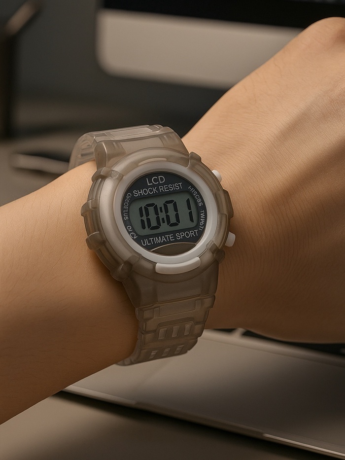 Часы наручные электронные, детские, ремешок силикон, серые - Фото 1