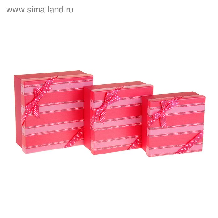 Набор коробок 3 в 1 "Полоски, цвет красный, 23 х 23 х 10,5 - 18 х 18 х 8 см - Фото 1