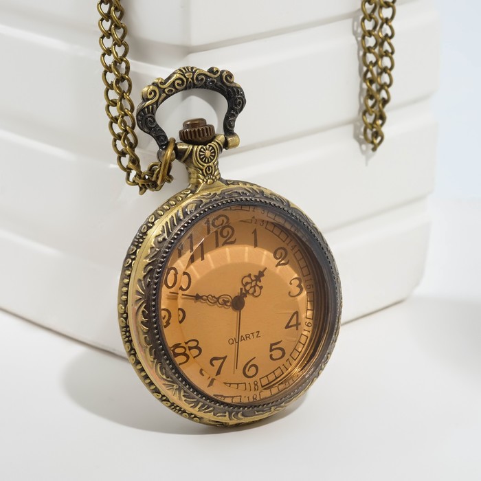 Часы карманные "Бронзовый каркас", кварцевые, на цепочке 80 см, d-4.5 см - фото 281713776
