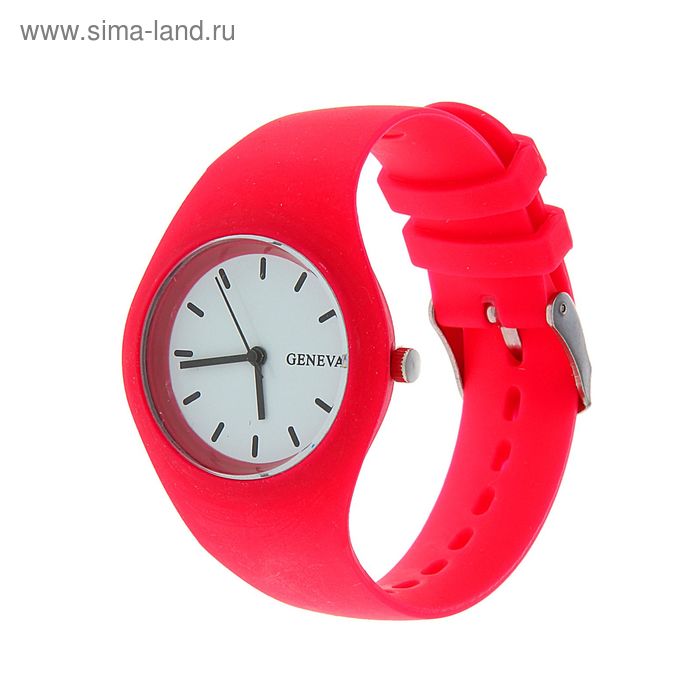 Часы наручные женские Женева ремешок сплошной силиконовый розовый - Фото 1