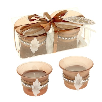 Свечи восковые со стразами (набор 2 шт) "Листик", цвет кофе