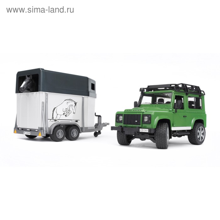 Машинка внедорожник Land Rover Defender с прицепом-коневозкой и лошадью