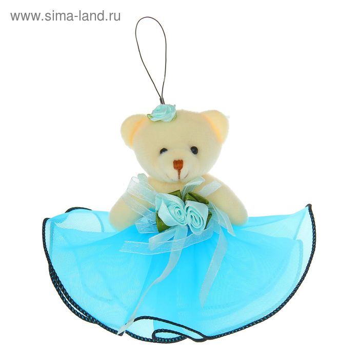 Мягкая игрушка-подвеска "Мишка в юбочке" с бантиком, цвет голубой - Фото 1