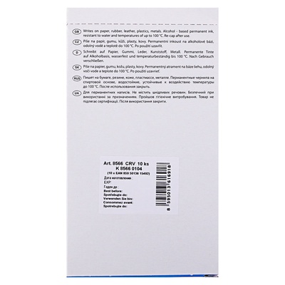 Маркер перманентный Centropen 8566, красный, узел 5.0 мм, линия 2.5 мм